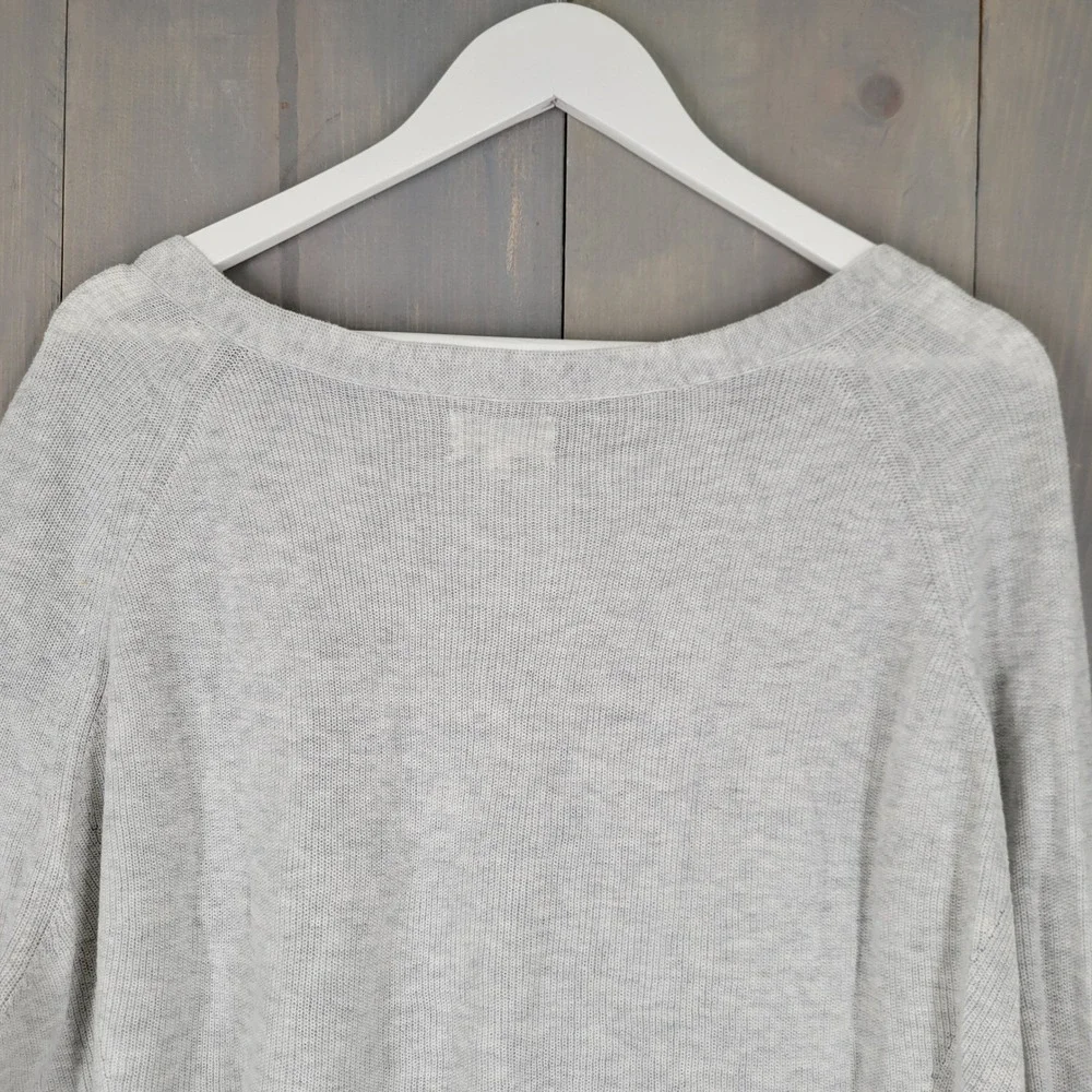 Lou & Grey Knit Sweater Women Medium Gray‎ Lightweight Cotton Boat Neck Raglan